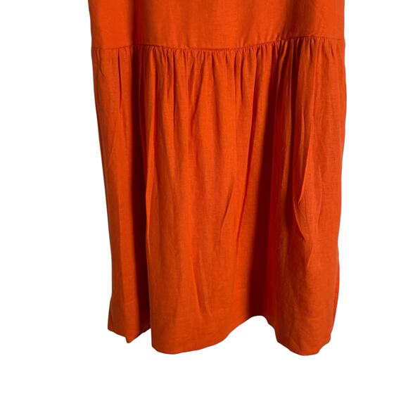 Farm Rio Orange Smocked Linen Blend Sleeveless Resort Midi Sun Dress Size Small - Picture 12 of 16